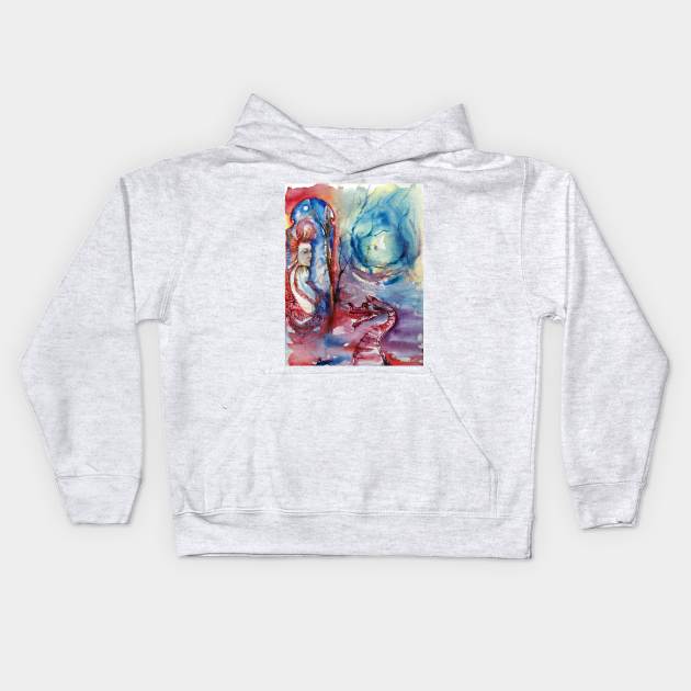 LADY MORGANA POWERFUL ENCHANTRESS AND DRAGON Arthurian Legends Fantasy Watercolor Kids Hoodie by BulganLumini